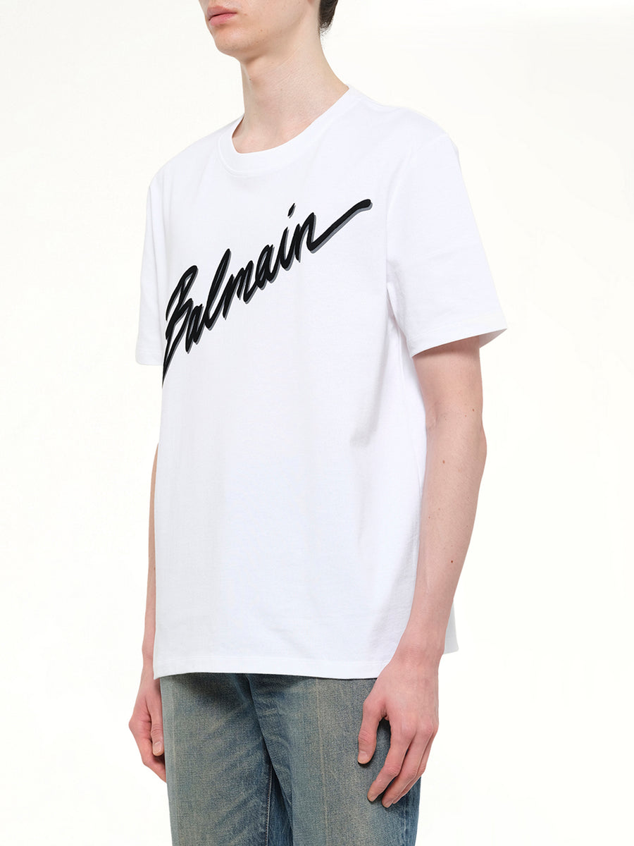 Balmain Letter Flock T-Shirt Reg Fit in White