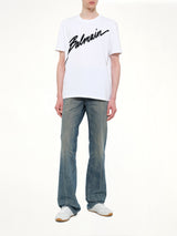 화이트 Balmain 레터 플록 티셔츠 레귤러 핏