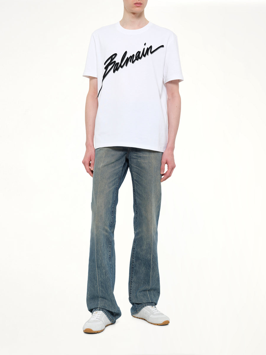 Balmain Letter Flock T-Shirt Reg Fit in White