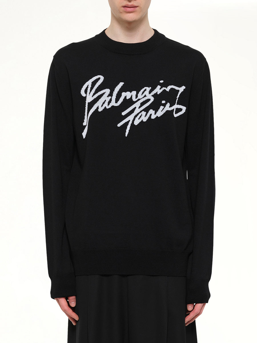 Balmain Paris Merino Wool Sweater in Black/White