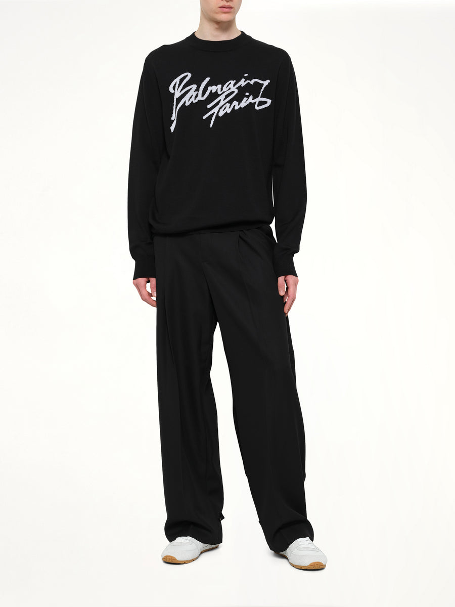 Balmain Paris Merino Wool Sweater in Black/White