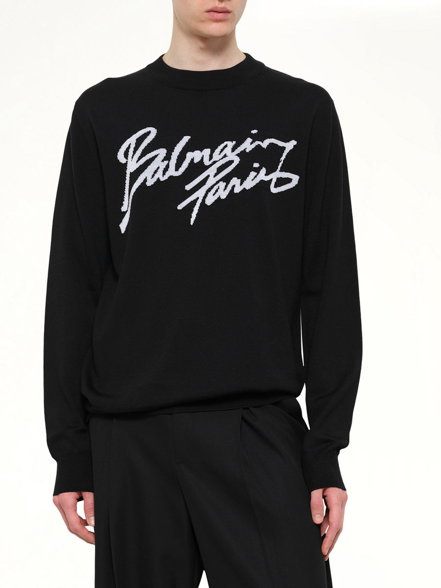 Balmain Paris Merino Wool Sweater in Black/White