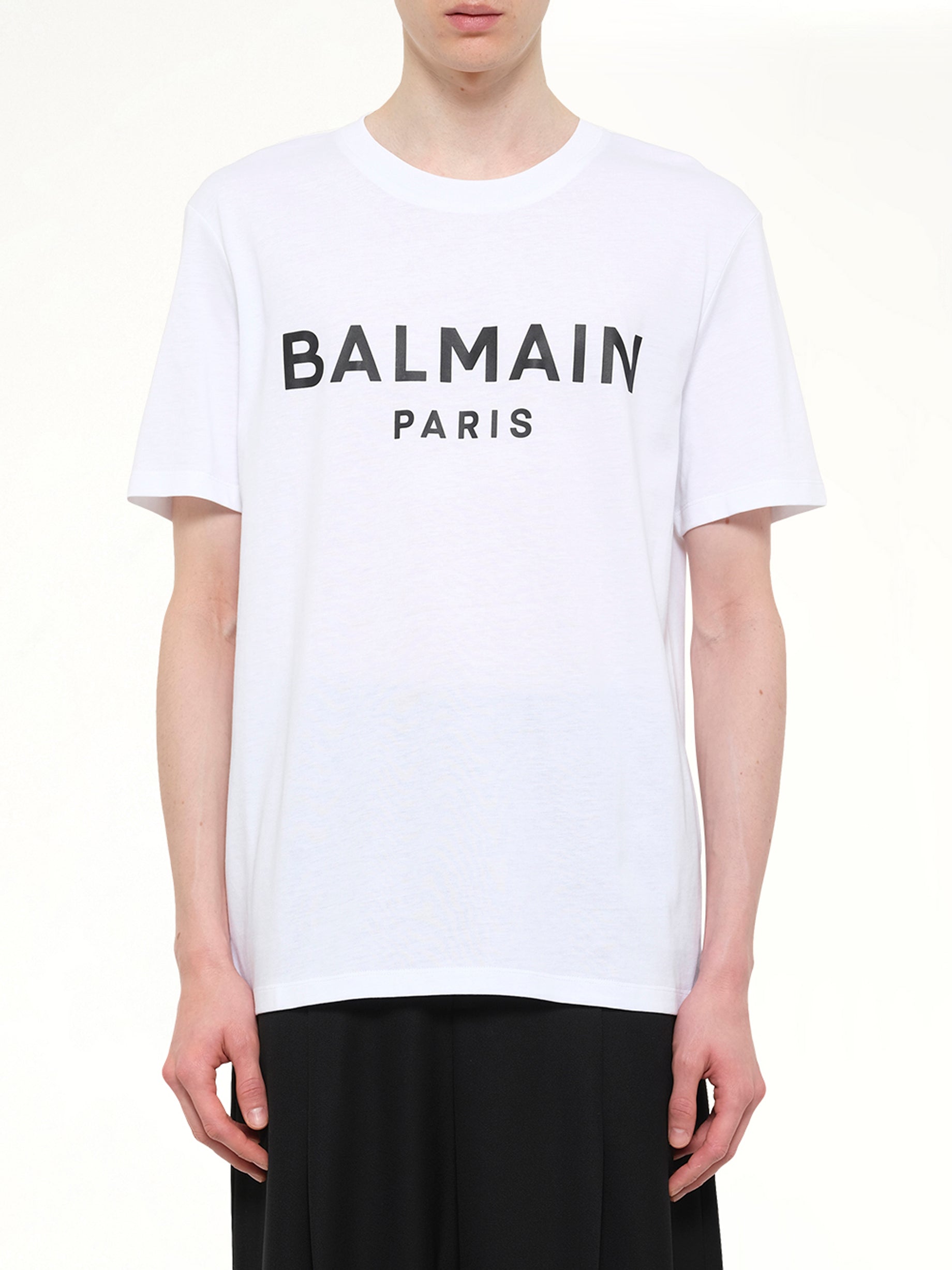 화이트/블랙 Balmain 프린트 티셔츠 레귤러 핏
