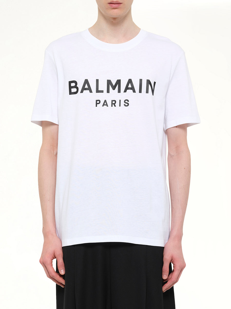Balmain Print T-Shirt Reg Fit in White/Black