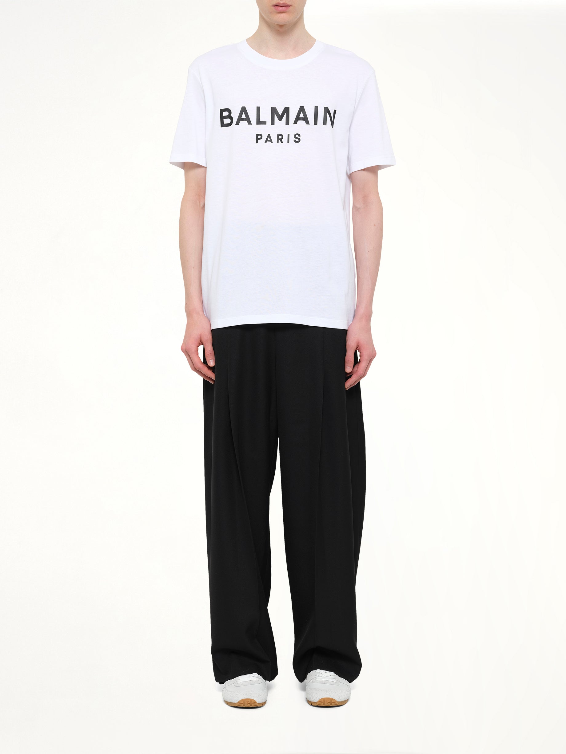 화이트/블랙 Balmain 프린트 티셔츠 레귤러 핏