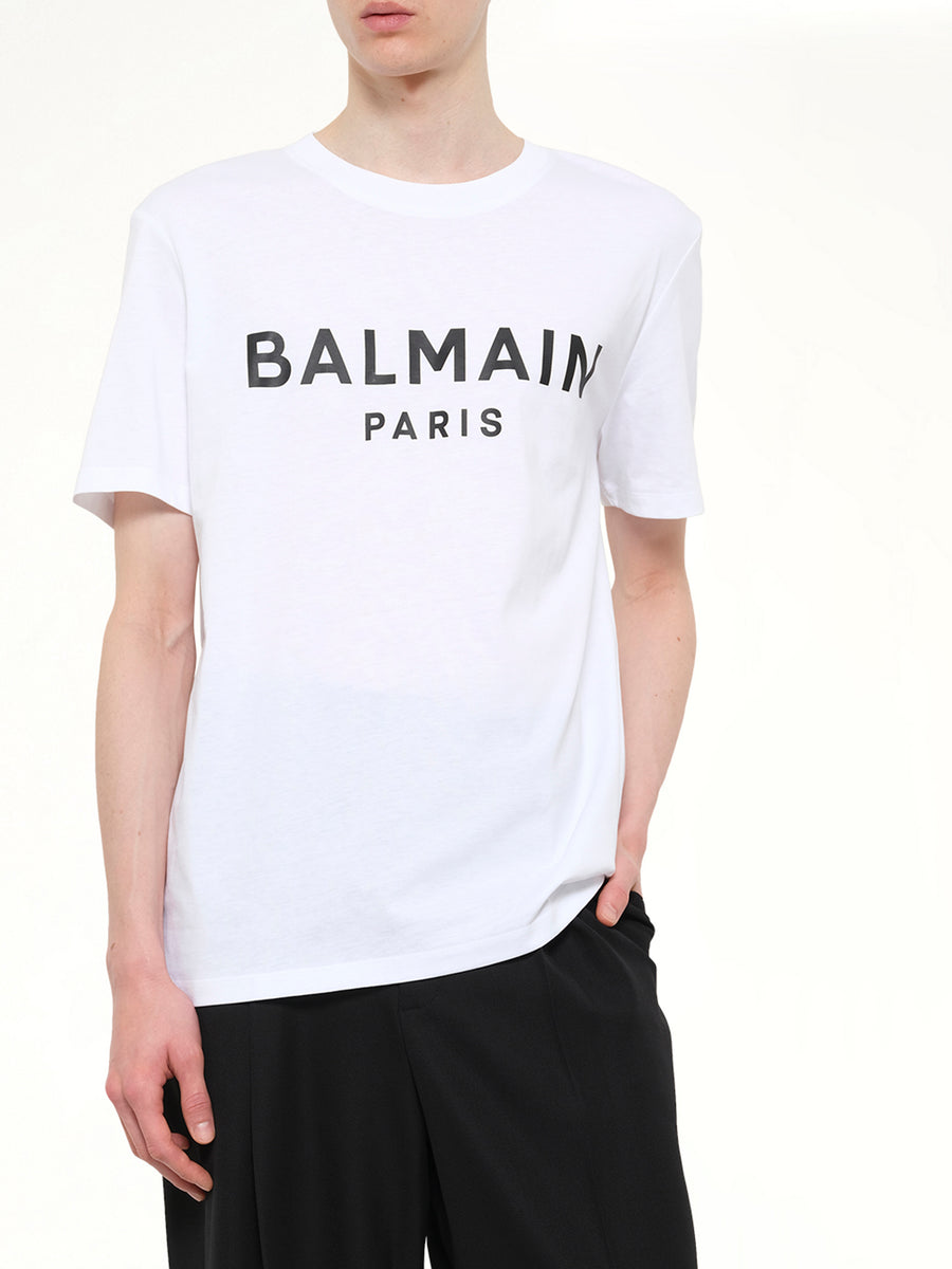 Balmain Print T-Shirt Reg Fit in White/Black