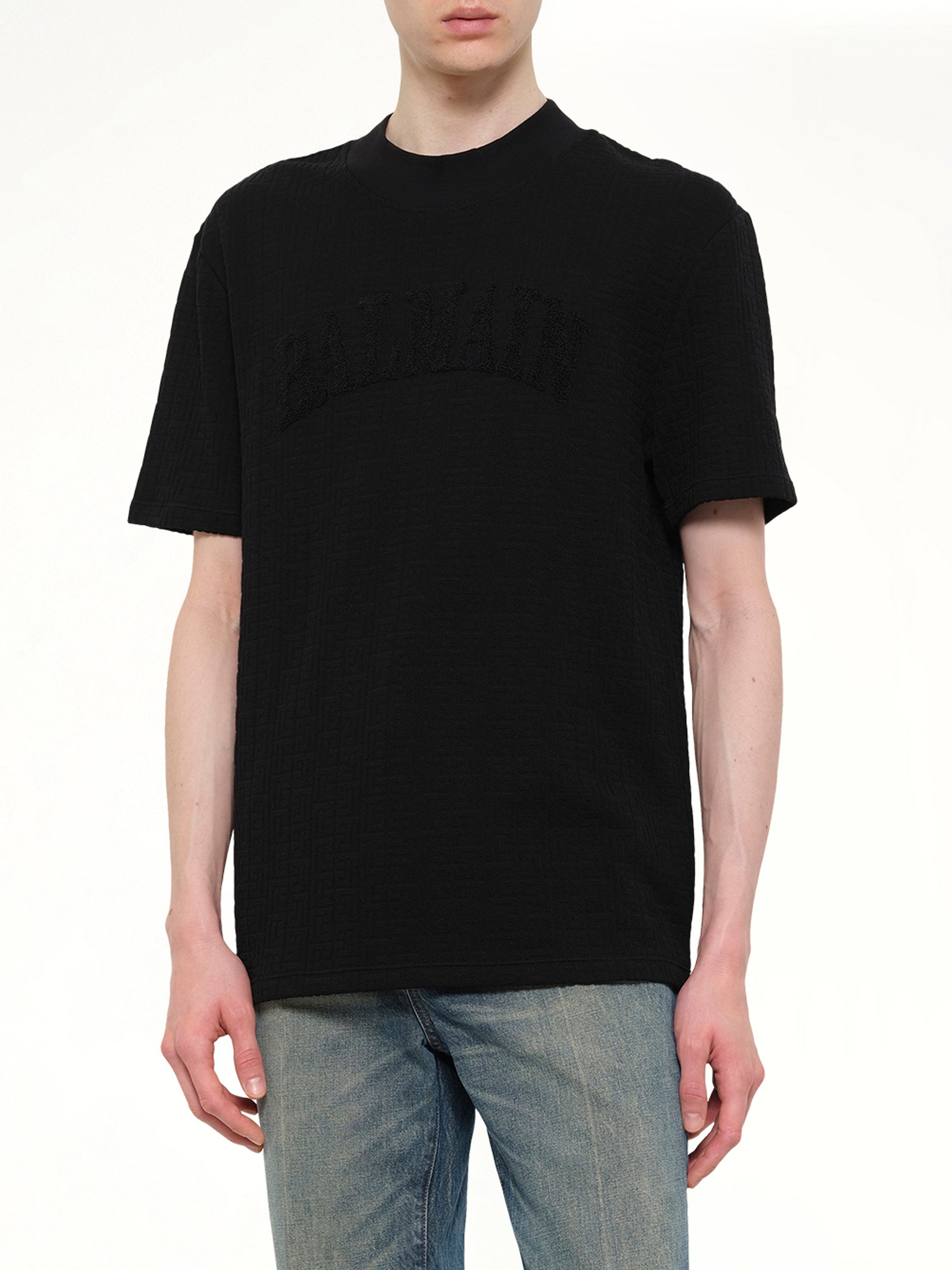 ブラックのモノグラムバルマンスポンジTシャツレギュラーフィット