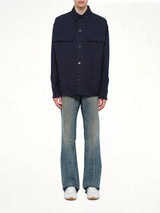 Monogram Cotton Overshirt W/Pockets in Navy
