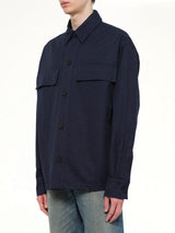 Monogram Cotton Overshirt W/Pockets in Navy