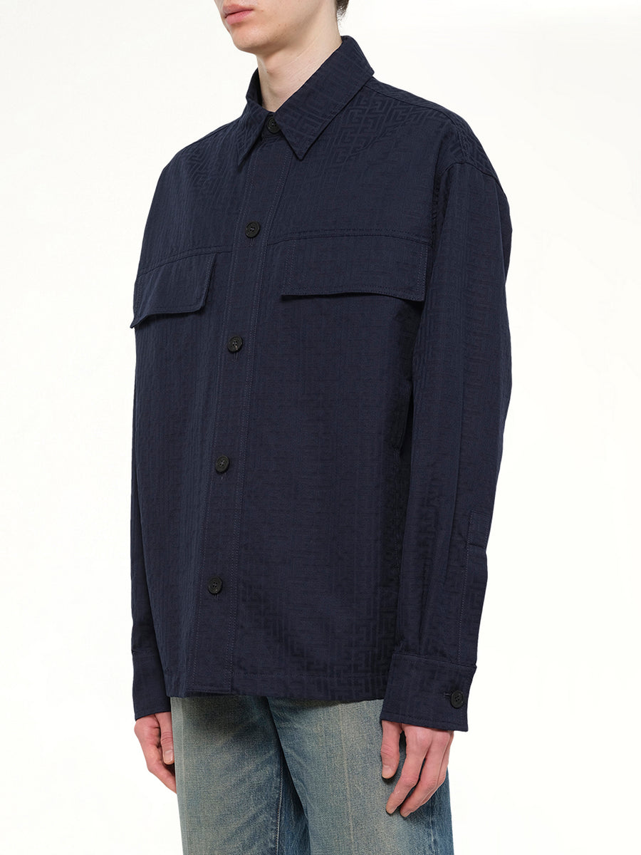 Monogram Cotton Overshirt W/Pockets in Navy
