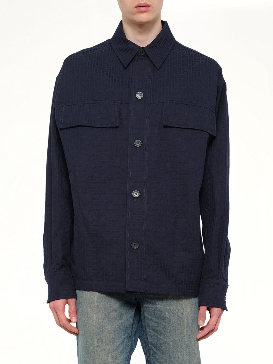 Monogram Cotton Overshirt W/Pockets in Navy