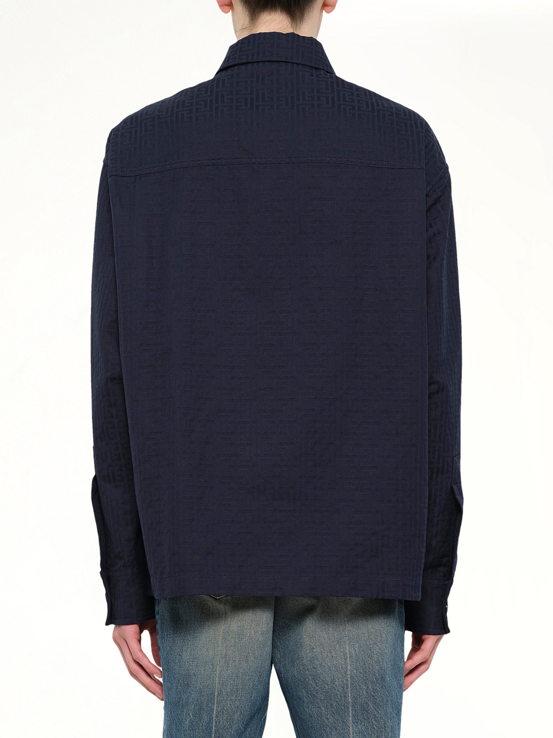 Monogram Cotton Overshirt W/Pockets in Navy