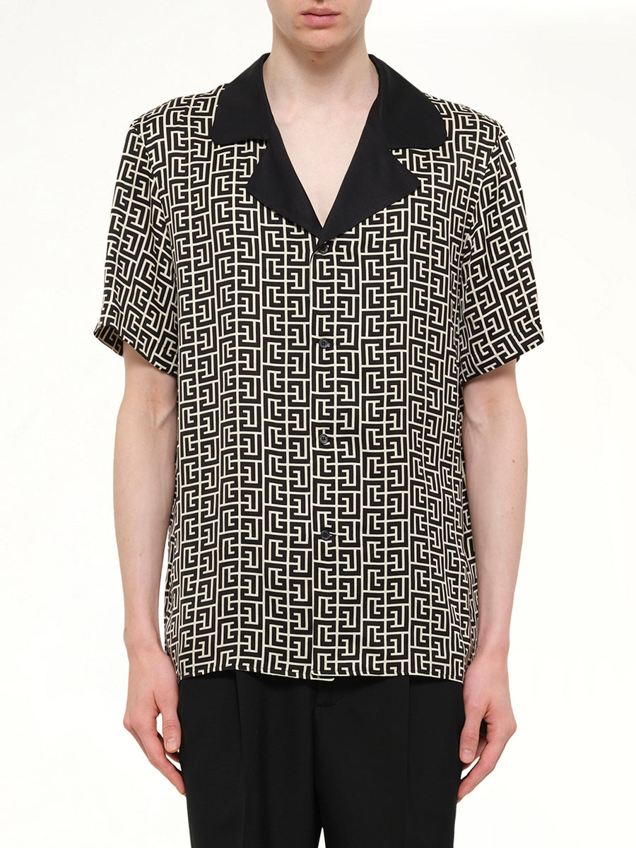 Monogram Cupro SS Pyjama Shirt in Ivory/Black