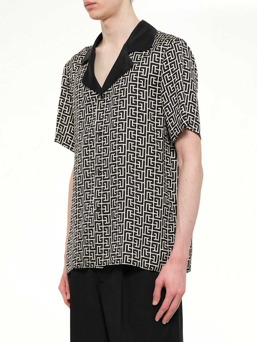 Monogram Cupro SS Pyjama Shirt in Ivory/Black