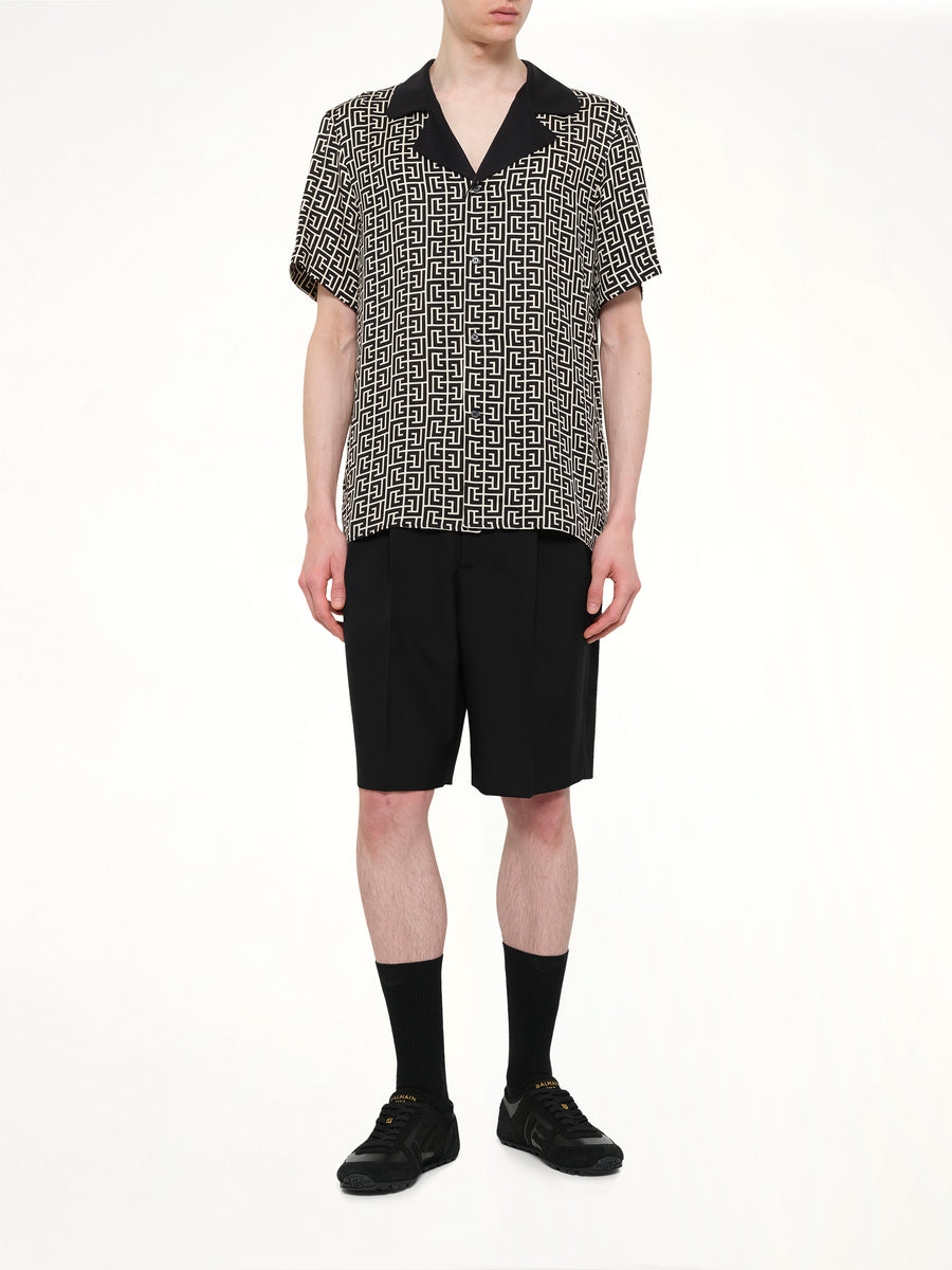 Monogram Cupro SS Pyjama Shirt in Ivory/Black