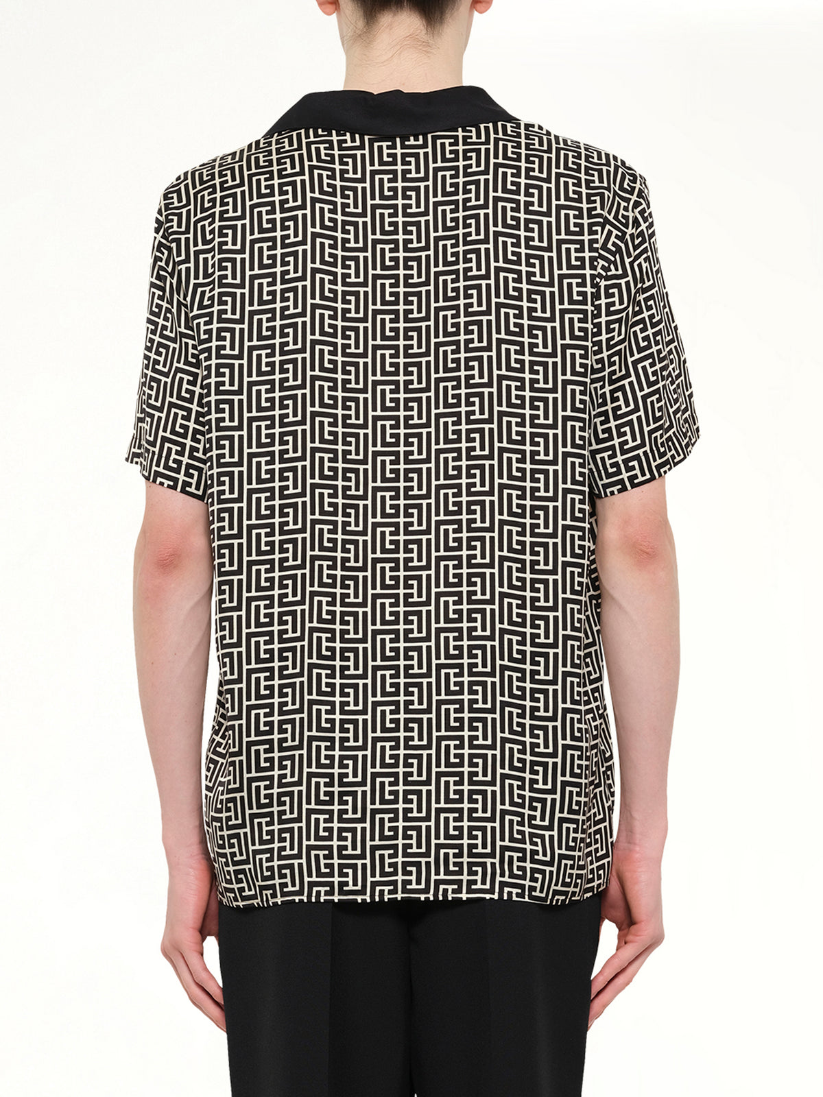 Monogram Cupro SS Pyjama Shirt in Ivory/Black