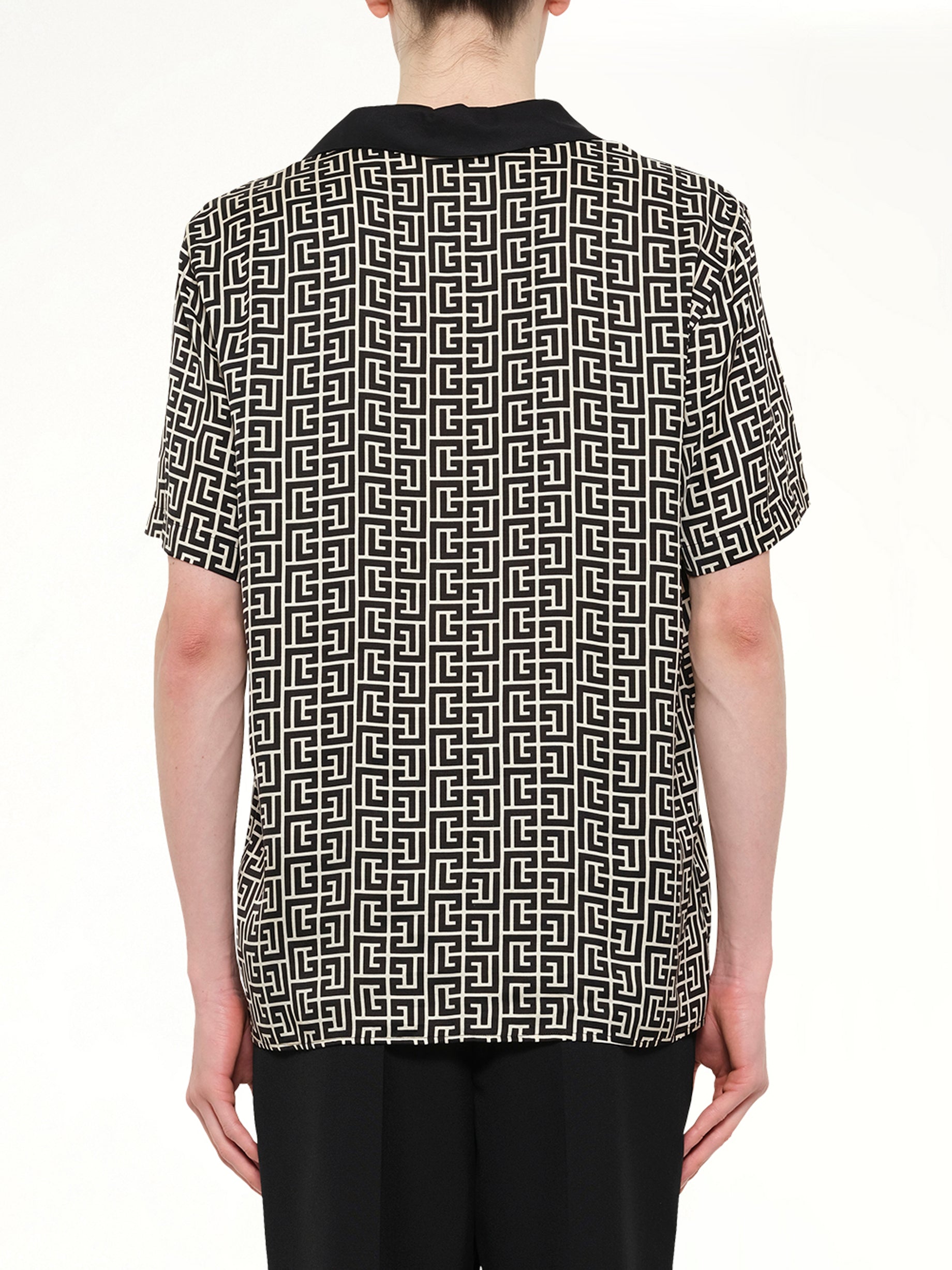 Monogram Cupro SS Pyjama Shirt in Ivory/Black