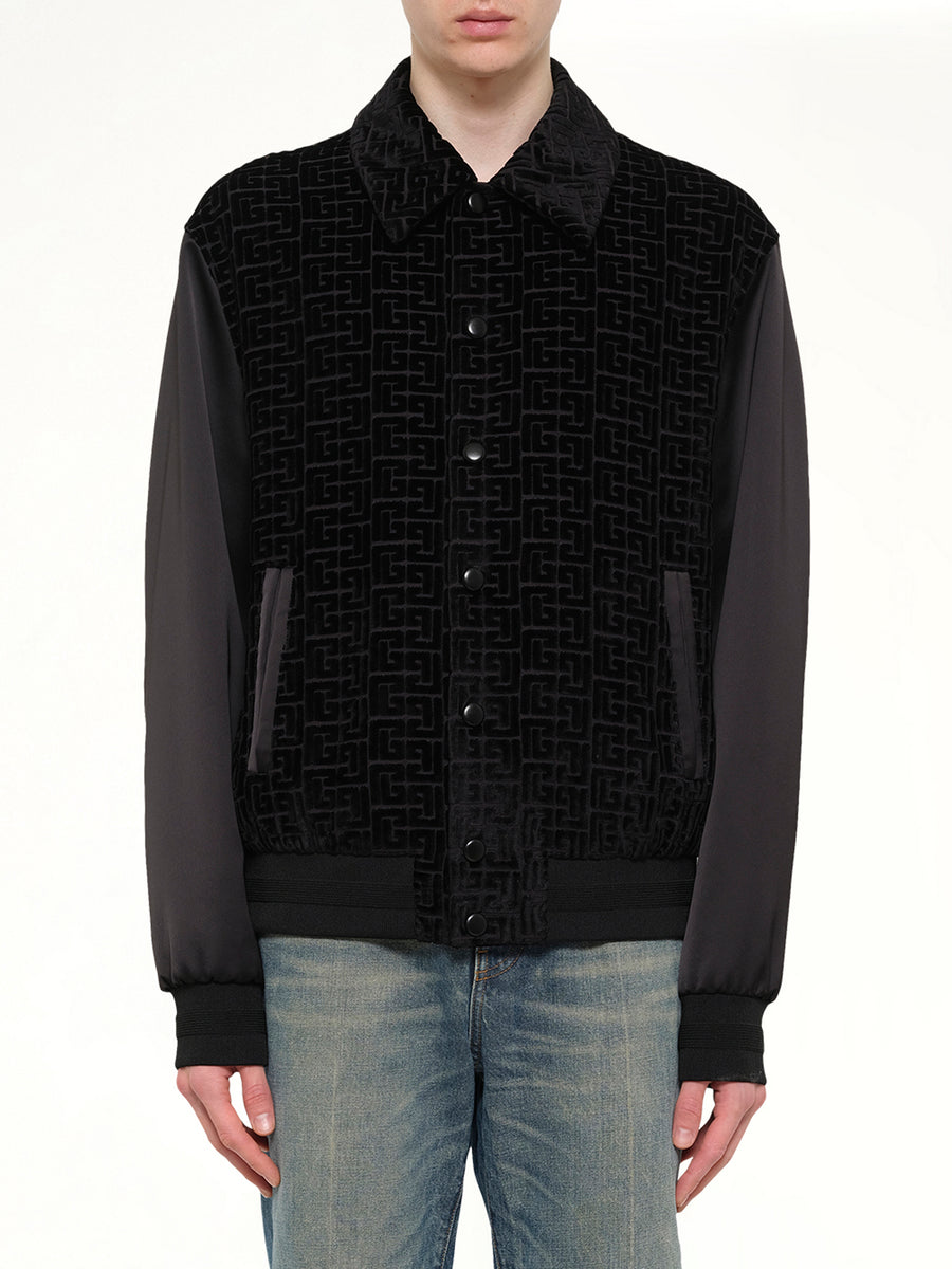 Monogram Velvet/Satin Bomber Jacket in Black