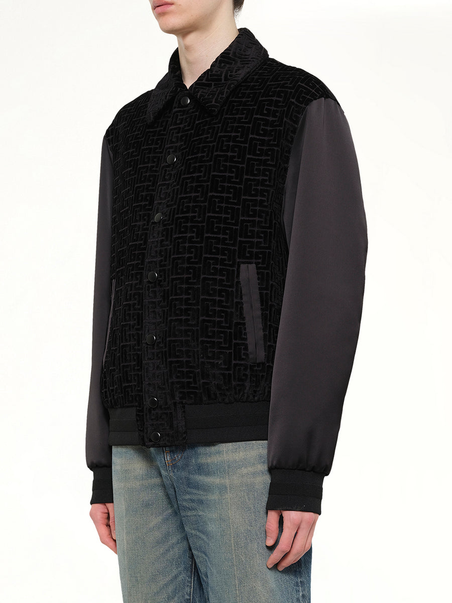 Monogram Velvet/Satin Bomber Jacket in Black