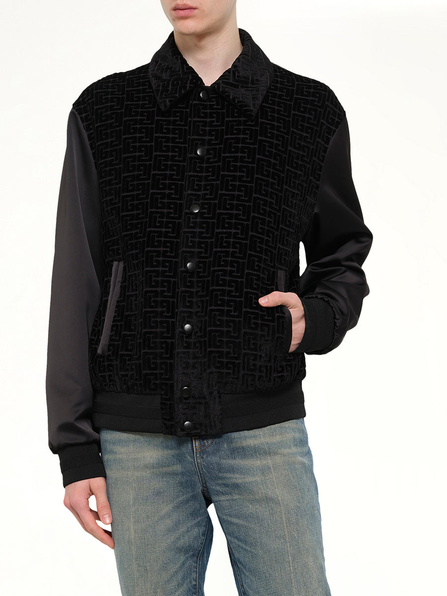 Monogram Velvet/Satin Bomber Jacket in Black