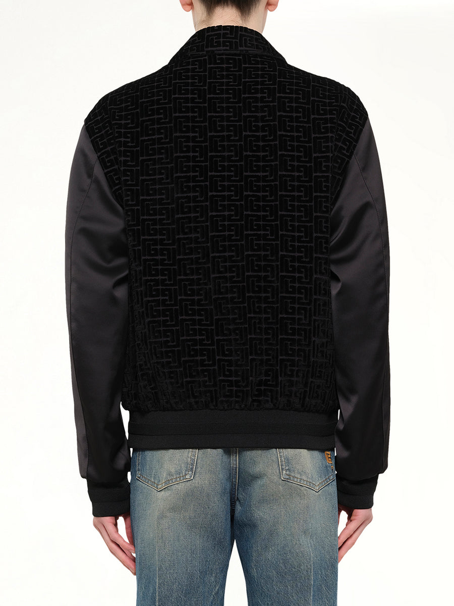 Monogram Velvet/Satin Bomber Jacket in Black