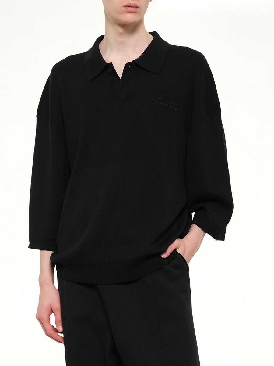 Signature 3/4 Sleeve 90's Knit Polo in Vintage Black