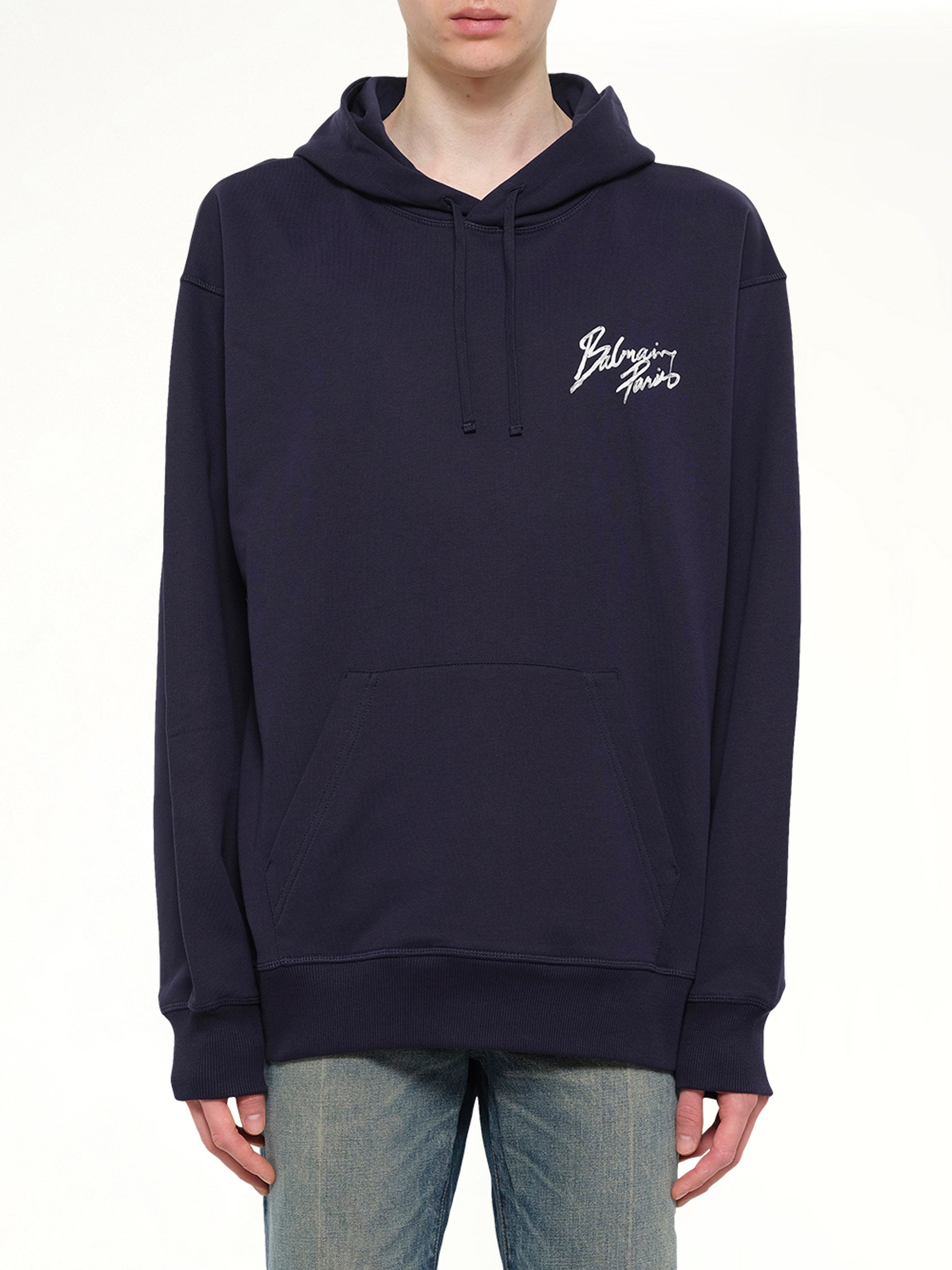 블루 스몰 Balmain Paris 브러시 후디 레귤러