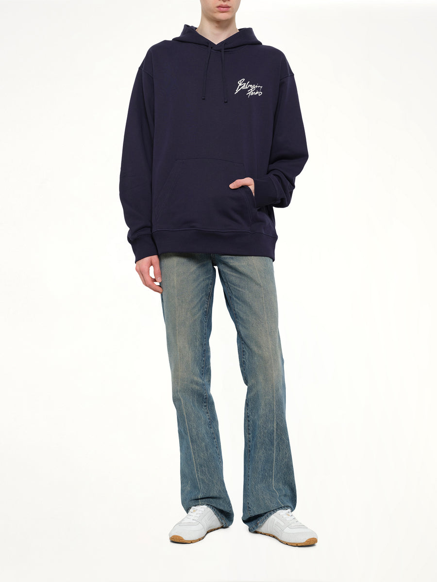 Small Balmain Paris Brush Hoodie Reg in Blue