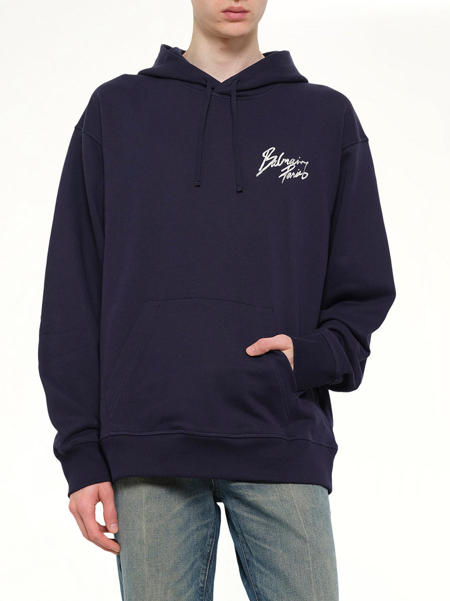 Small Balmain Paris Brush Hoodie Reg in Blue