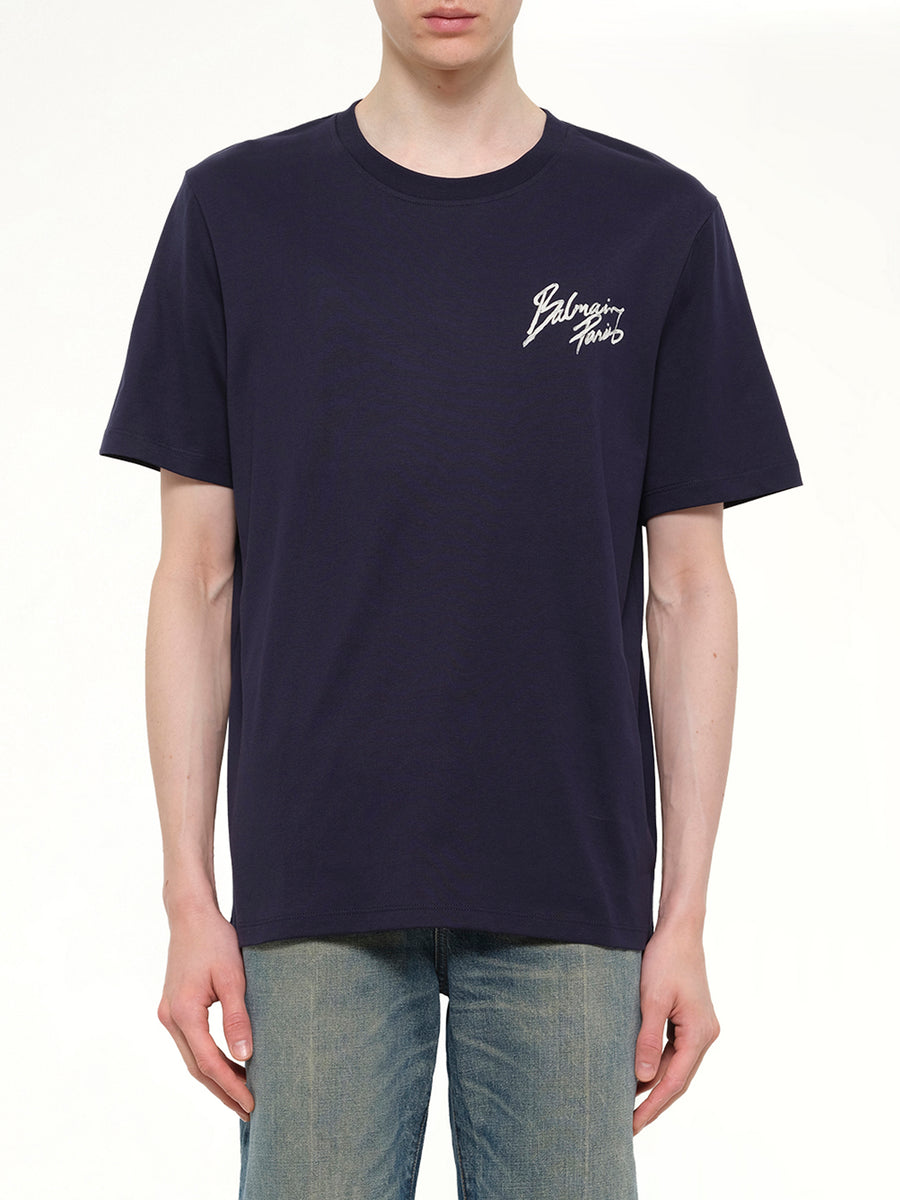 Small Balmain Paris Brush T-Shirt Reg Fit in Blue