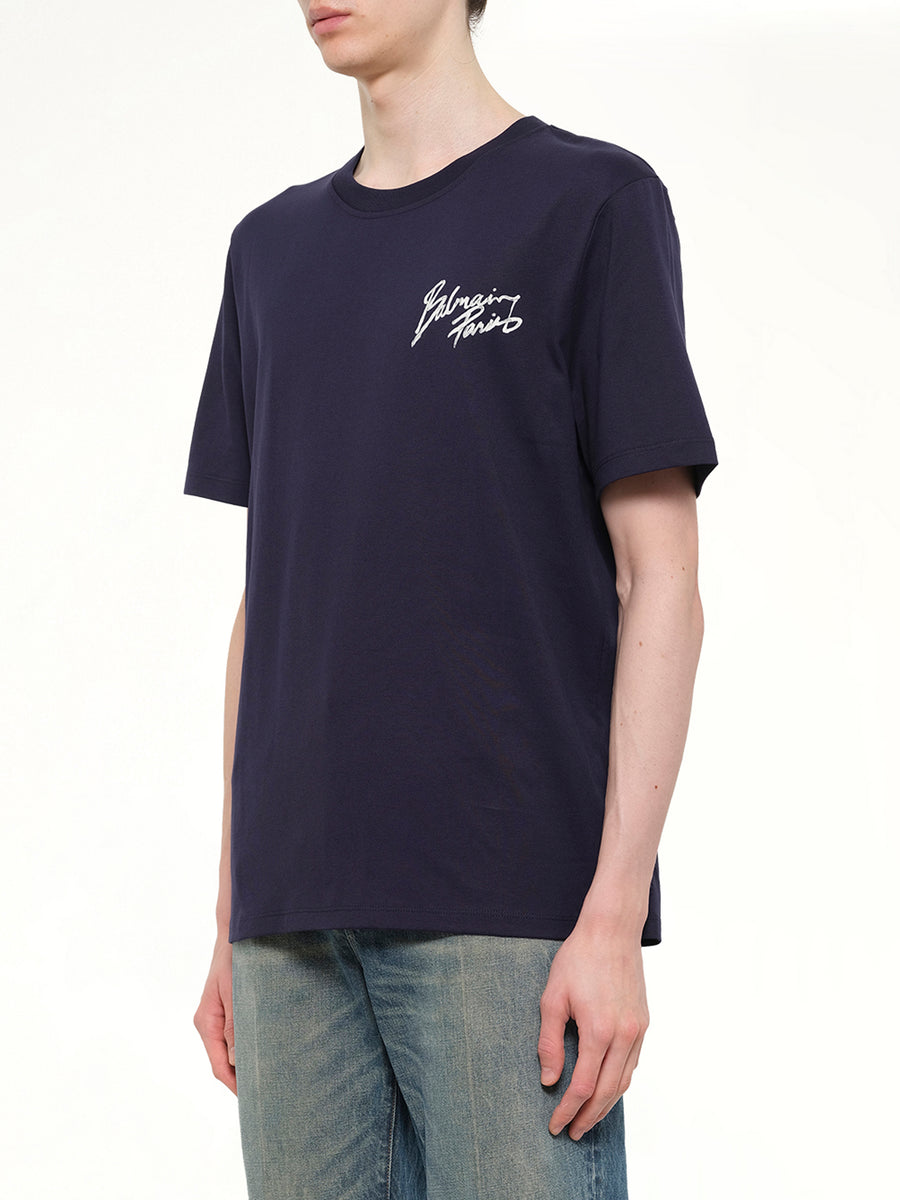 Small Balmain Paris Brush T-Shirt Reg Fit in Blue