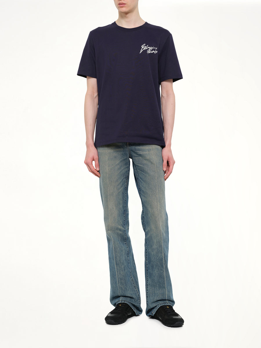 Small Balmain Paris Brush T-Shirt Reg Fit in Blue