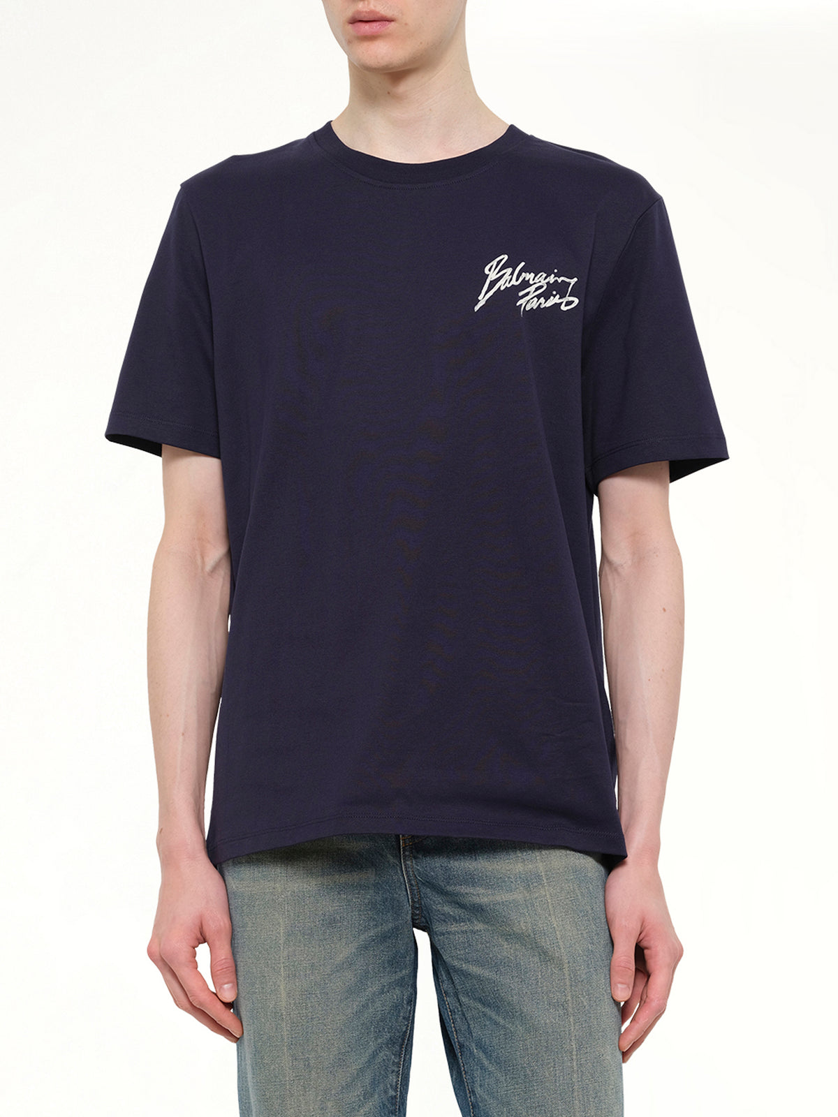 ブルーのスモールバルマンパリブラッシュTシャツレギュラーフィット