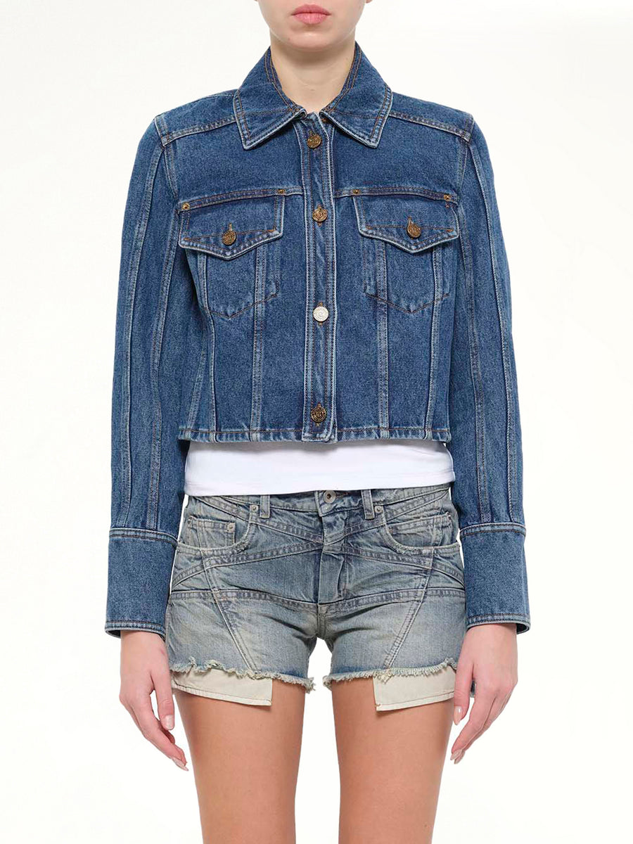 2 Pockets Denim Jacket in Dark Blue
