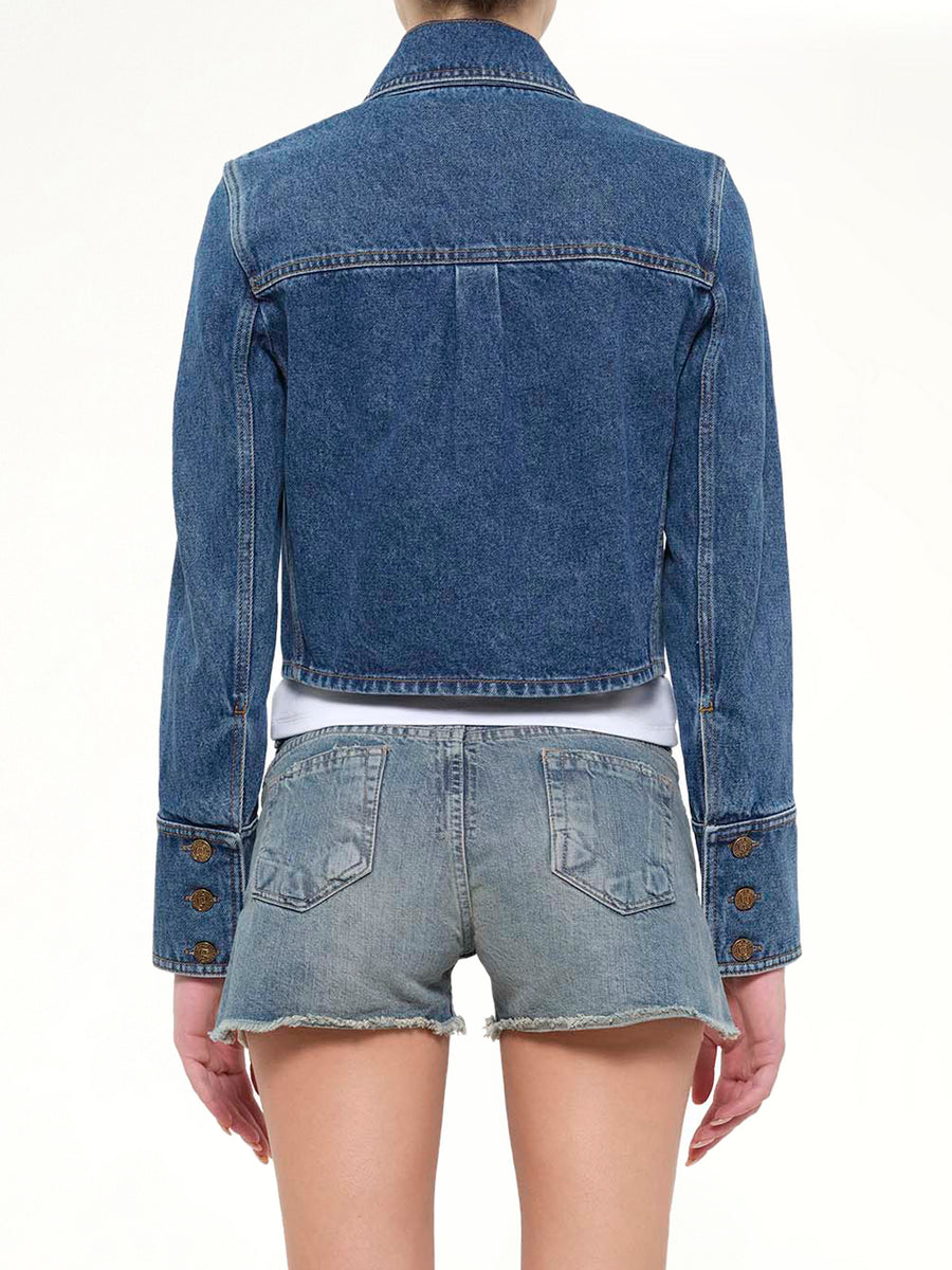 2 Pockets Denim Jacket in Dark Blue