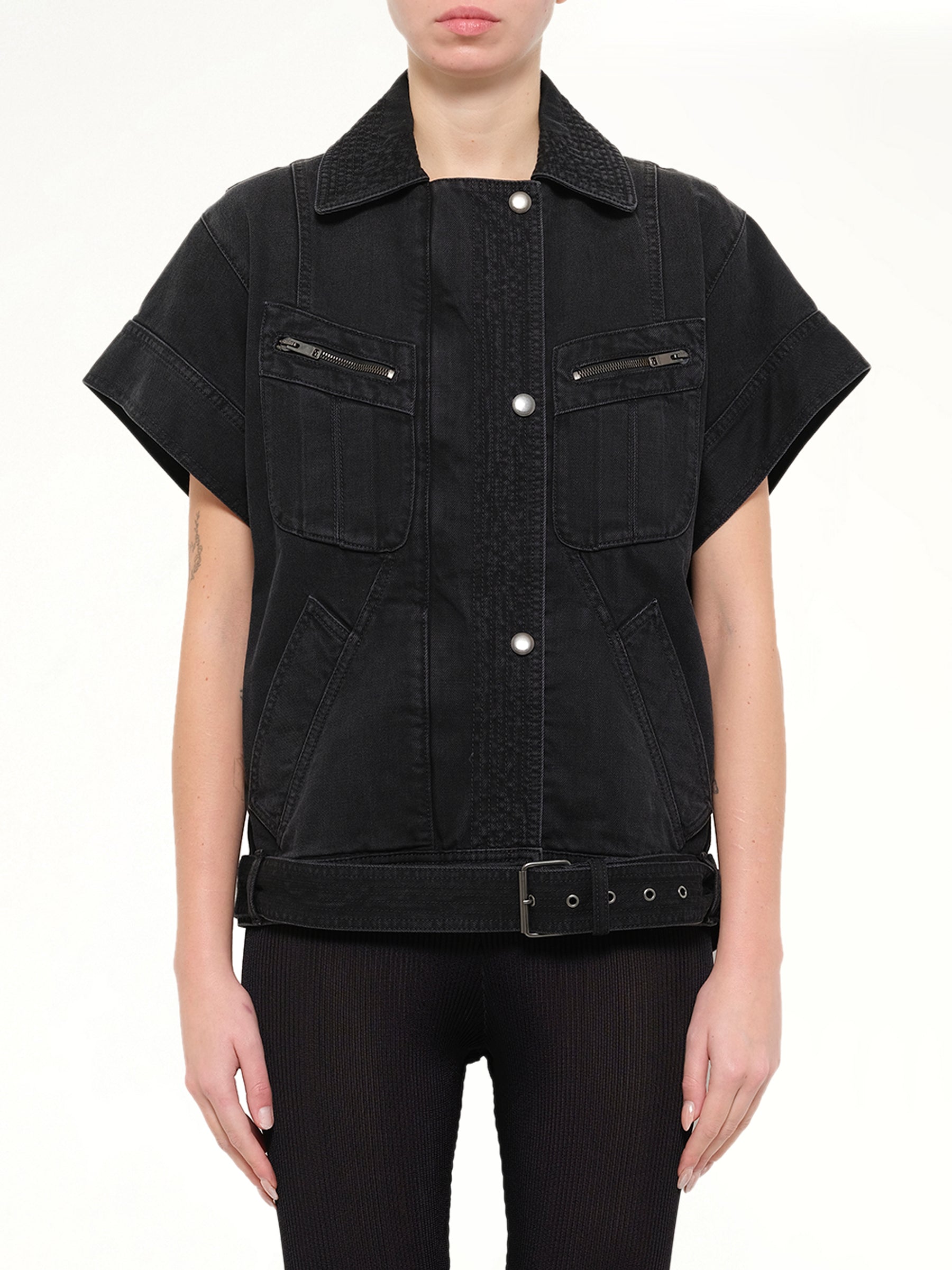Jacket With Belt in Black