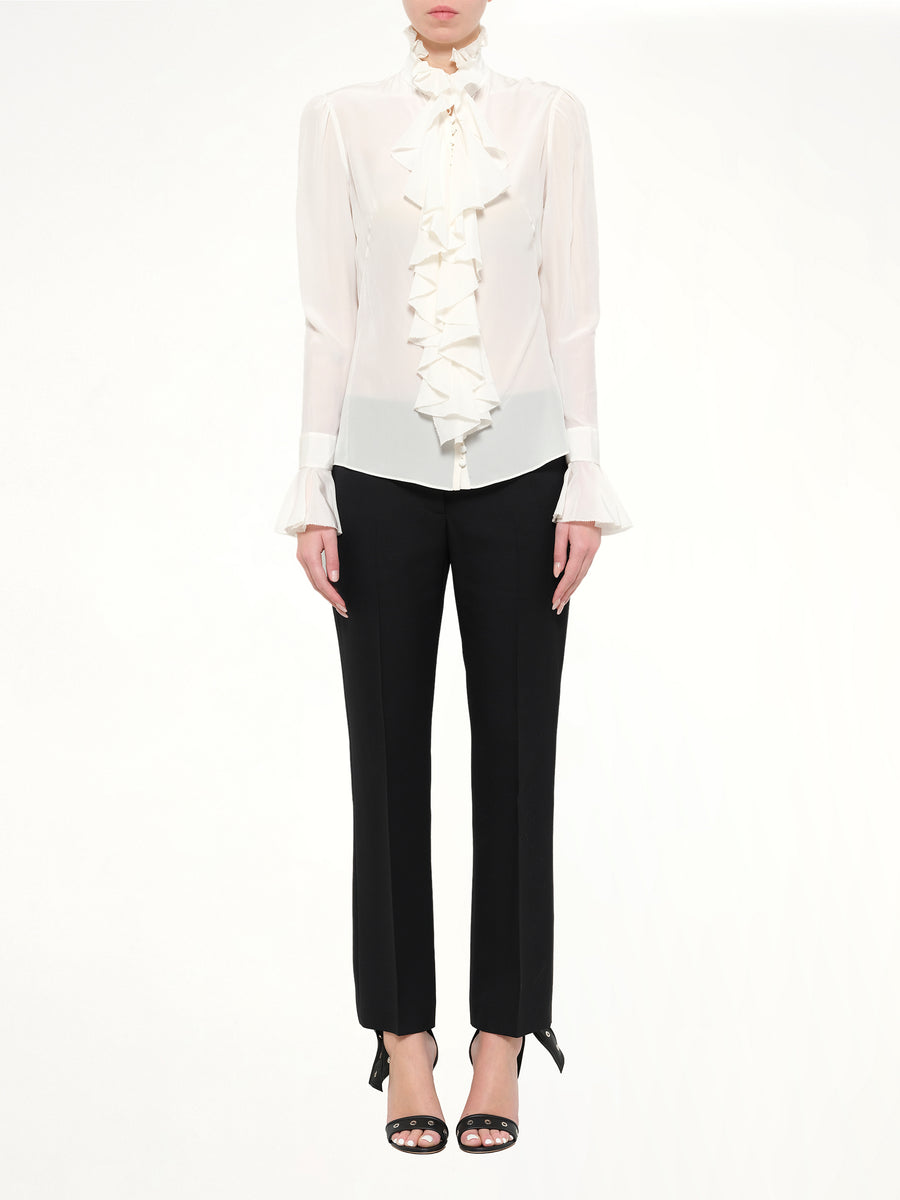 Long Sleeve Ruffle Shirt in White