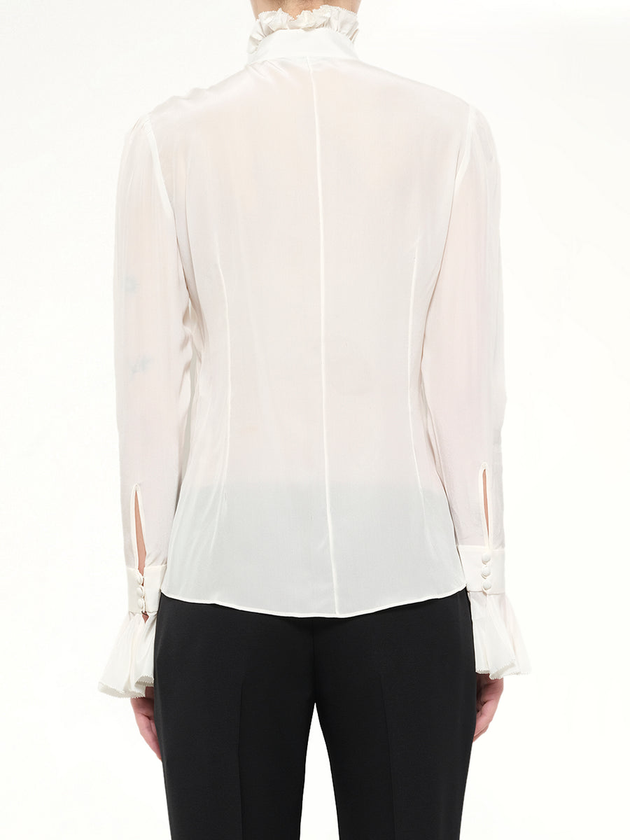 Long Sleeve Ruffle Shirt in White