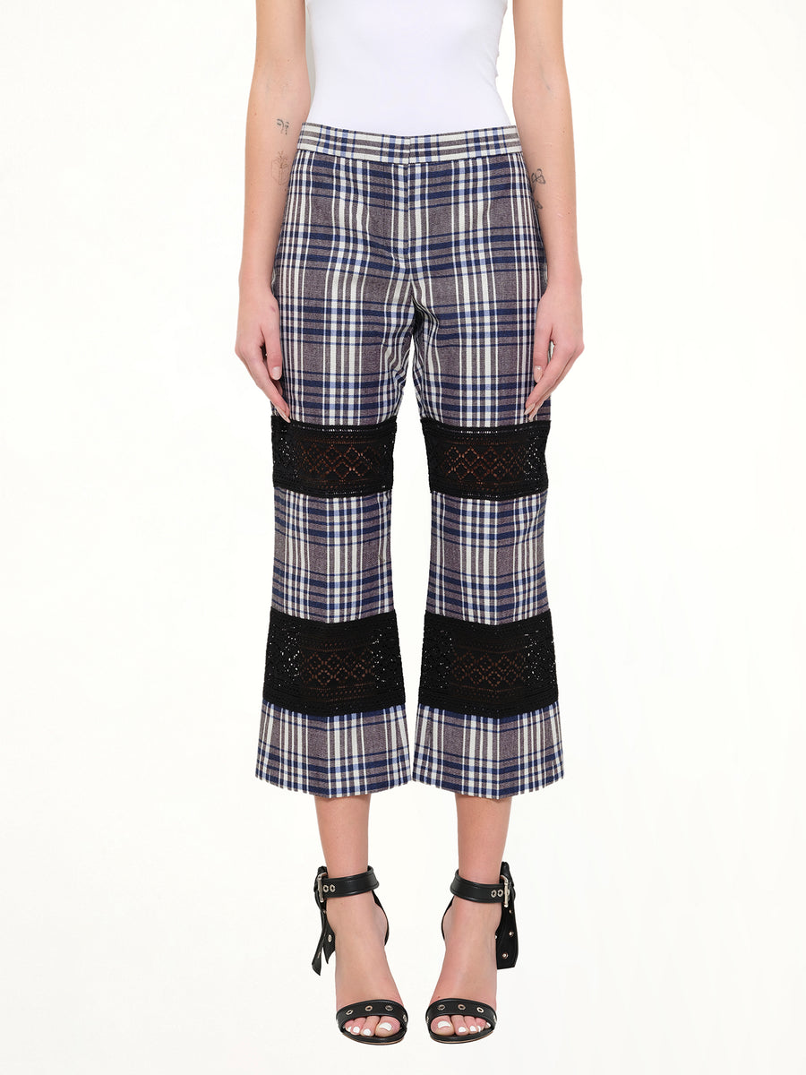 Macramé Kicks Pants in White/Blue Check