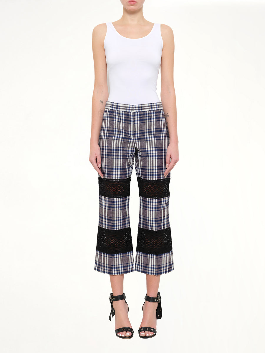 Macramé Kicks Pants in White/Blue Check