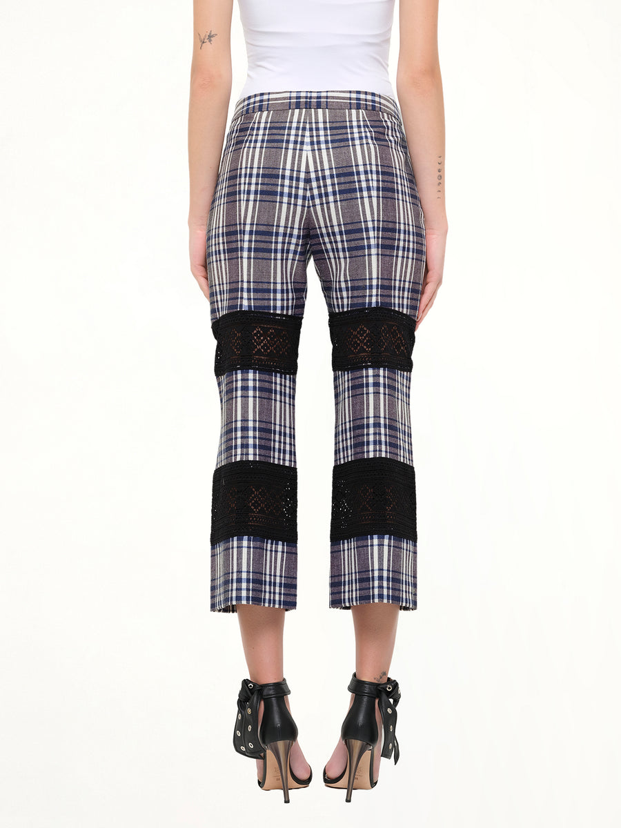 Macramé Kicks Pants in White/Blue Check