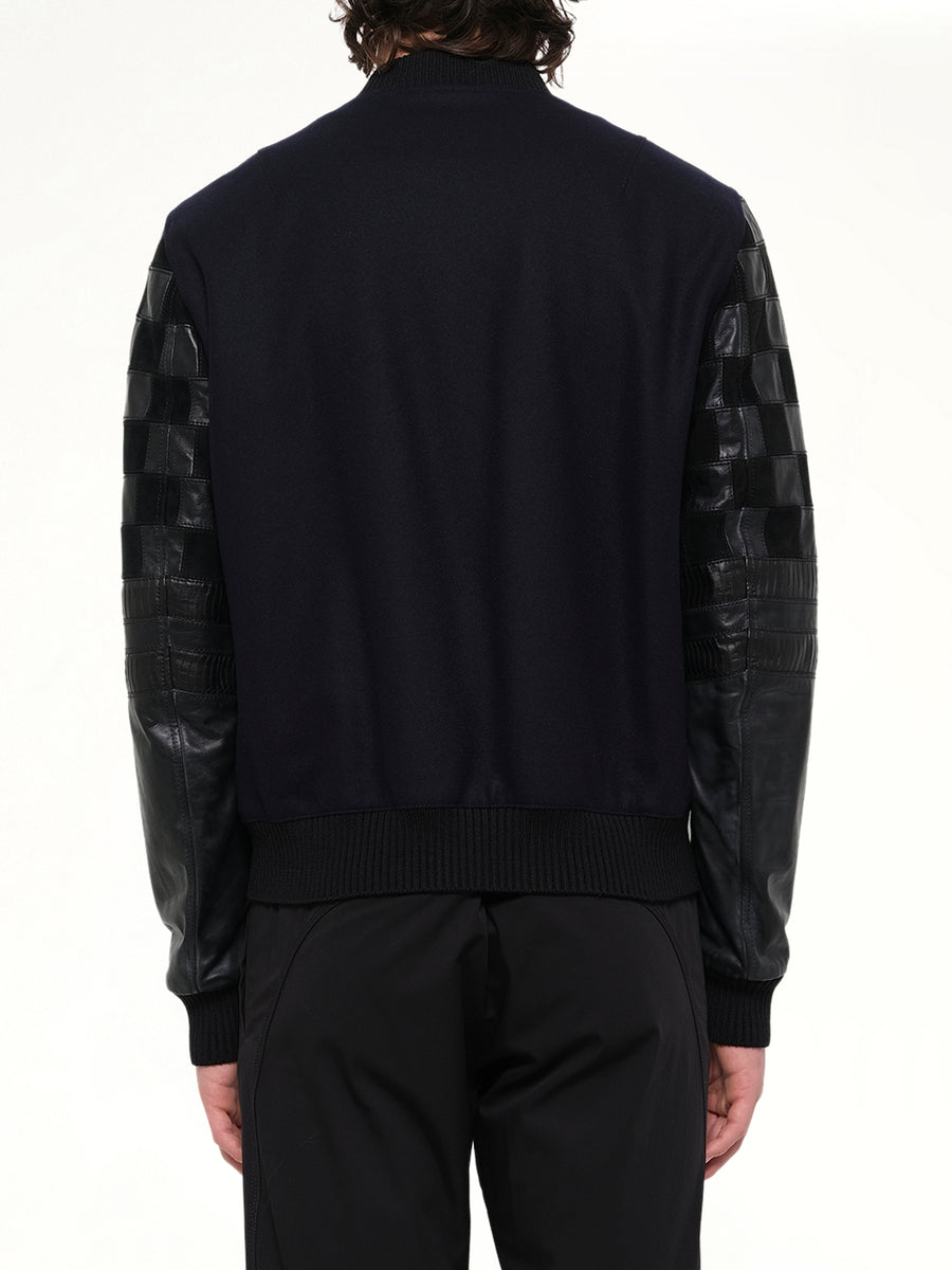 Patchwork Bomber Jacket in Navy