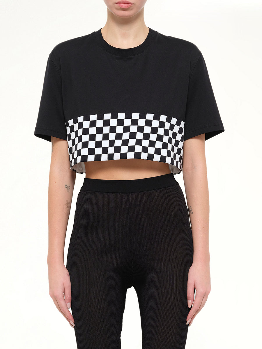 Podium Checkerboard Crop T-Shirt in Black