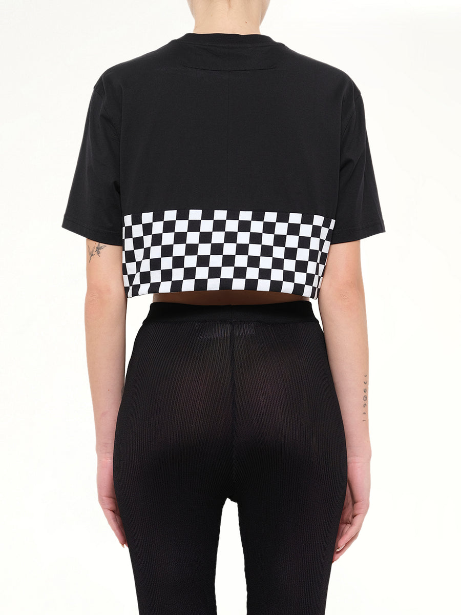 Podium Checkerboard Crop T-Shirt in Black