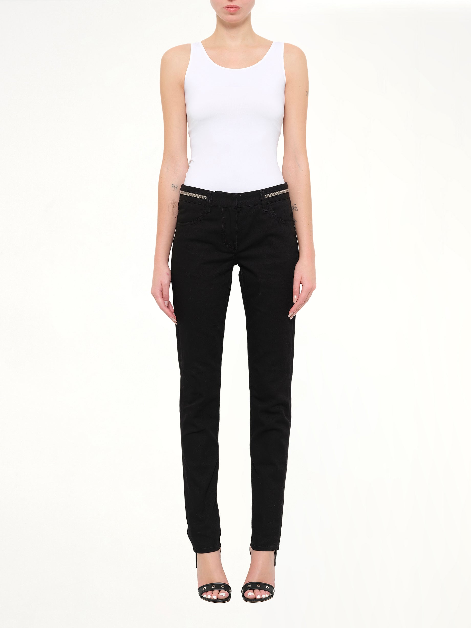 Slim Fit Denim with Zipper at Waist in Black