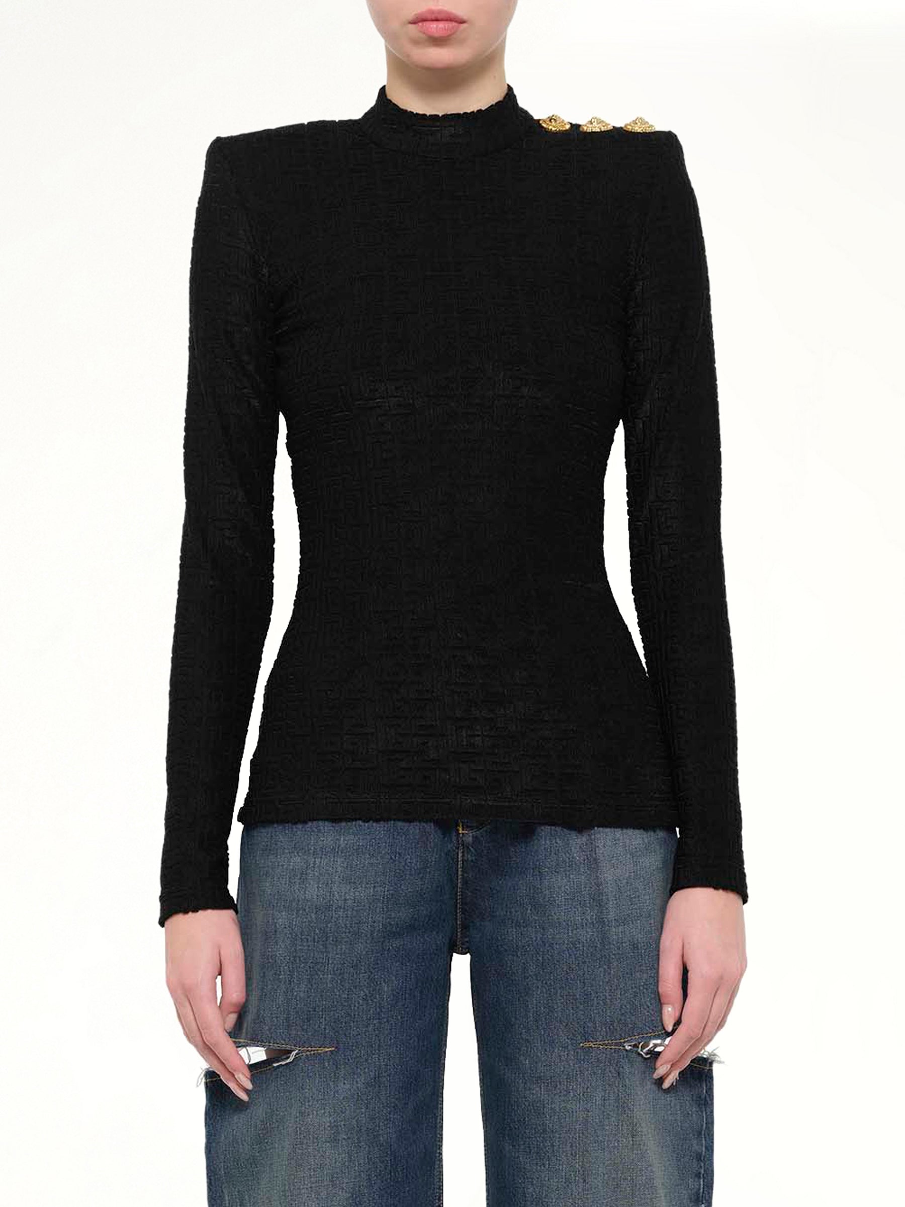LS Bouclette Monogram Top in Black