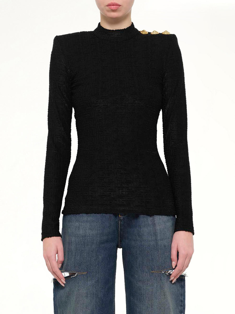 LS Bouclette Monogram Top in Black