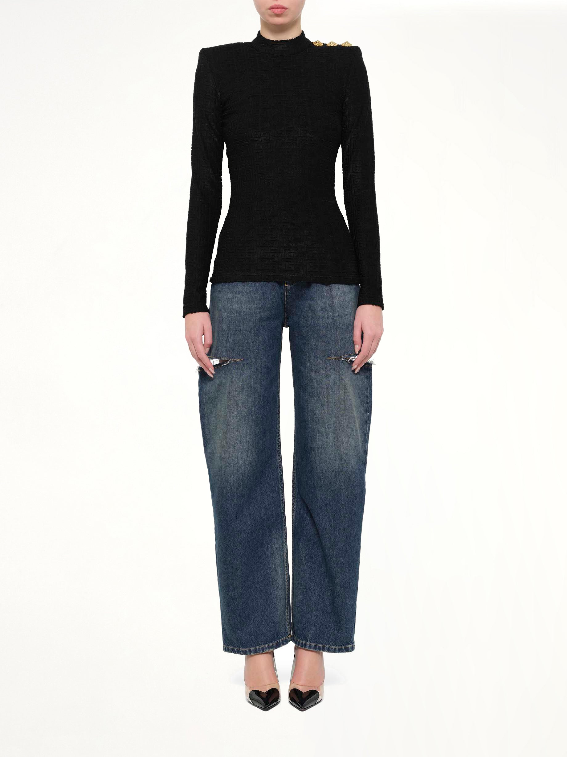 LS Bouclette Monogram Top in Black