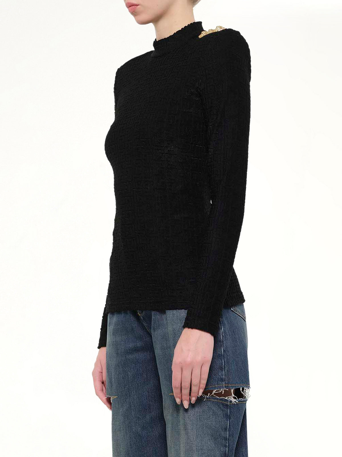 LS Bouclette Monogram Top in Black