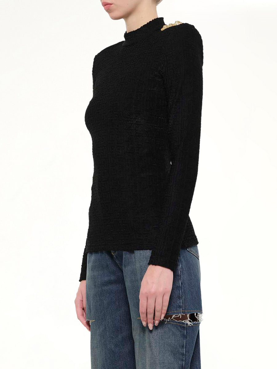 LS Bouclette Monogram Top in Black